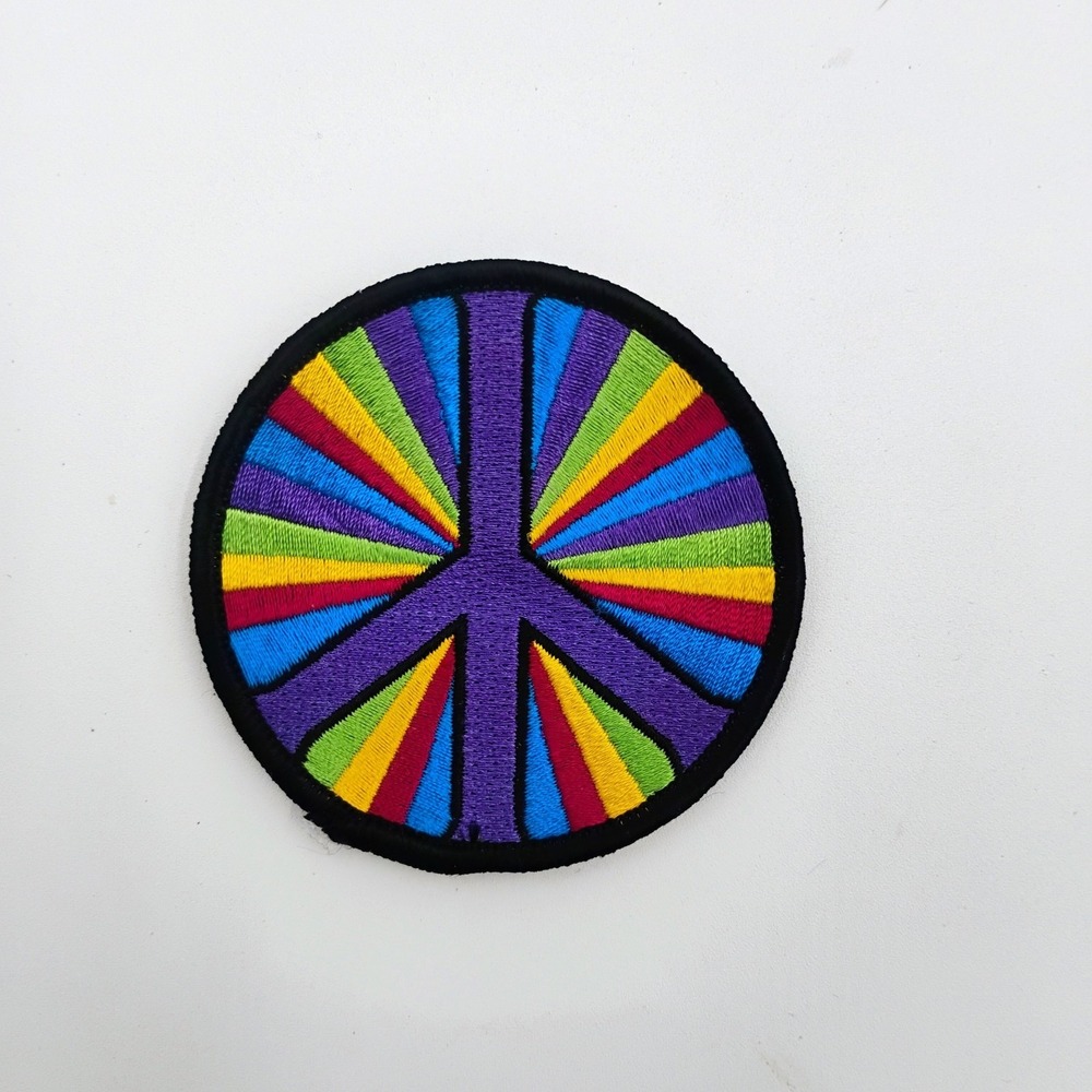 Rainbow Peace Sign Patch Embroidered Colorful Hippie Pride Iron On Sew On VTG